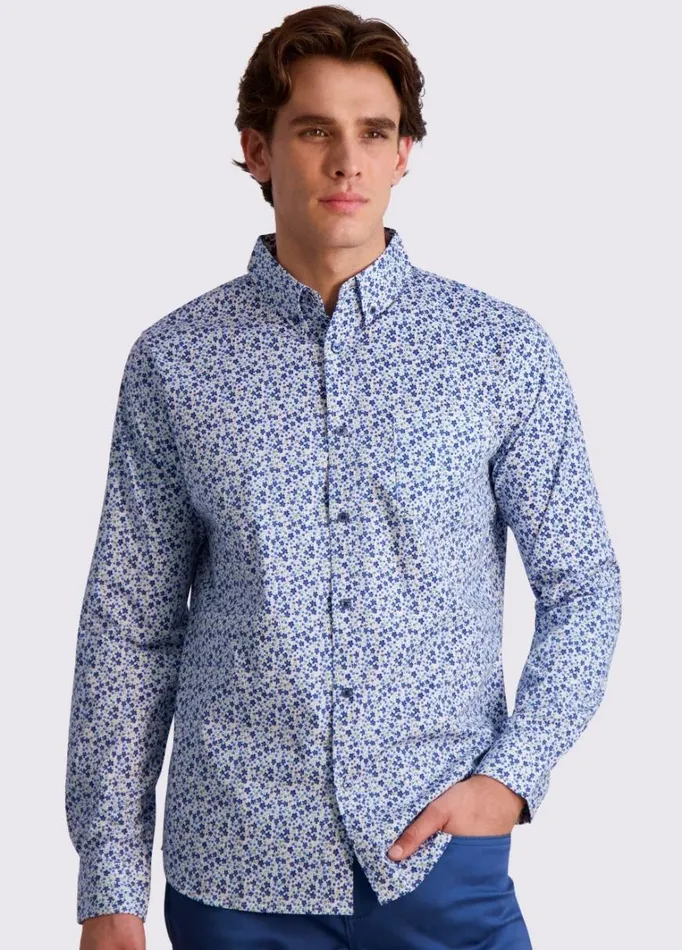 Ben Sherman Archive Print Shirts Men Floral Print LongSleeve Shirt 8211 Blue