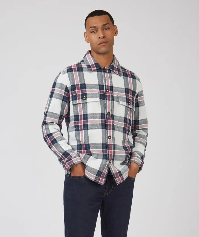 Ben Sherman Jackets and Outerwear Men Casual Twill Plaid Workwear Jacket