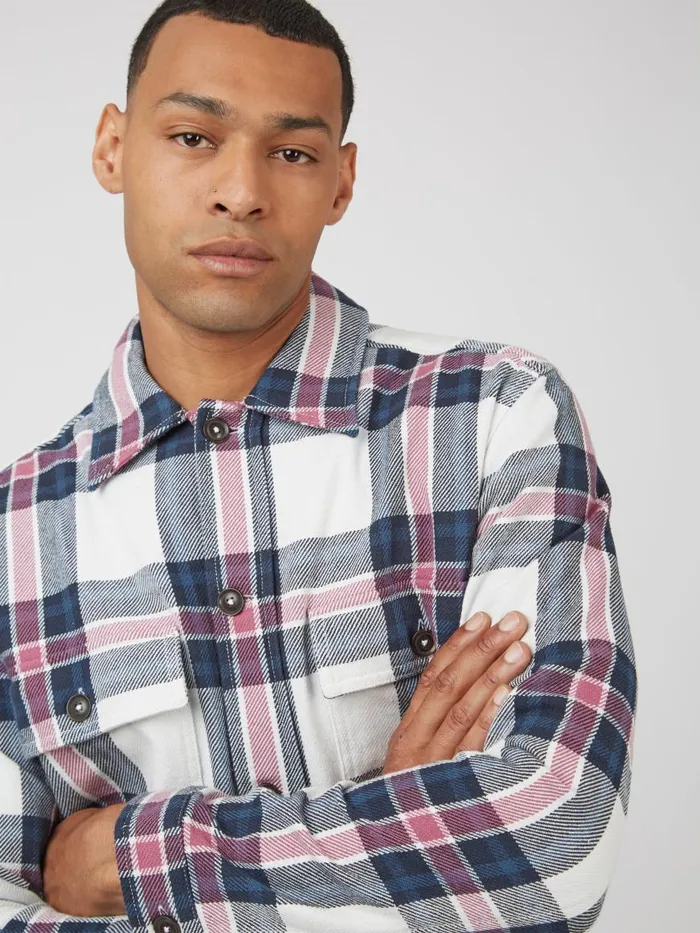 Ben Sherman Jackets and Outerwear Men Casual Twill Plaid Workwear Jacket Ben Sherman Jackets and Outerwear Men Casual Twill Plaid Workwear Jacket