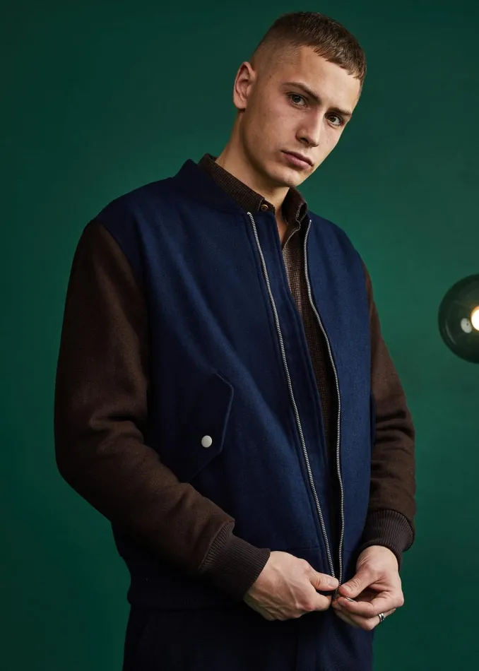 Ben Sherman Jackets and Outerwear Men Colorblock Wool Blend Bomber Jacket