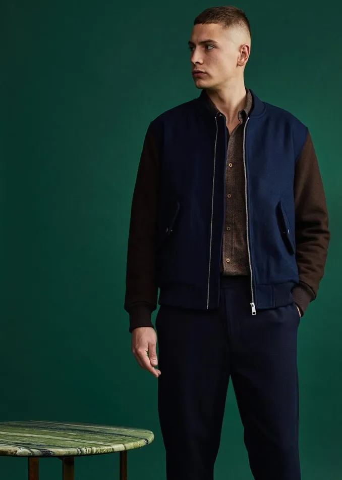 Ben Sherman Jackets and Outerwear Men Colorblock Wool Blend Bomber Jacket