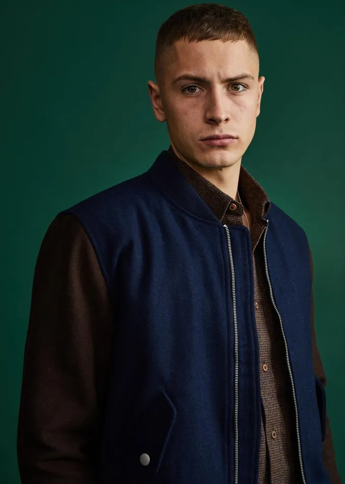 Ben Sherman Jackets and Outerwear Men Colorblock Wool Blend Bomber Jacket