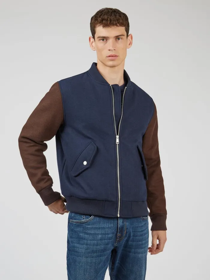 Ben Sherman Jackets and Outerwear Men Colorblock Wool Blend Bomber Jacket