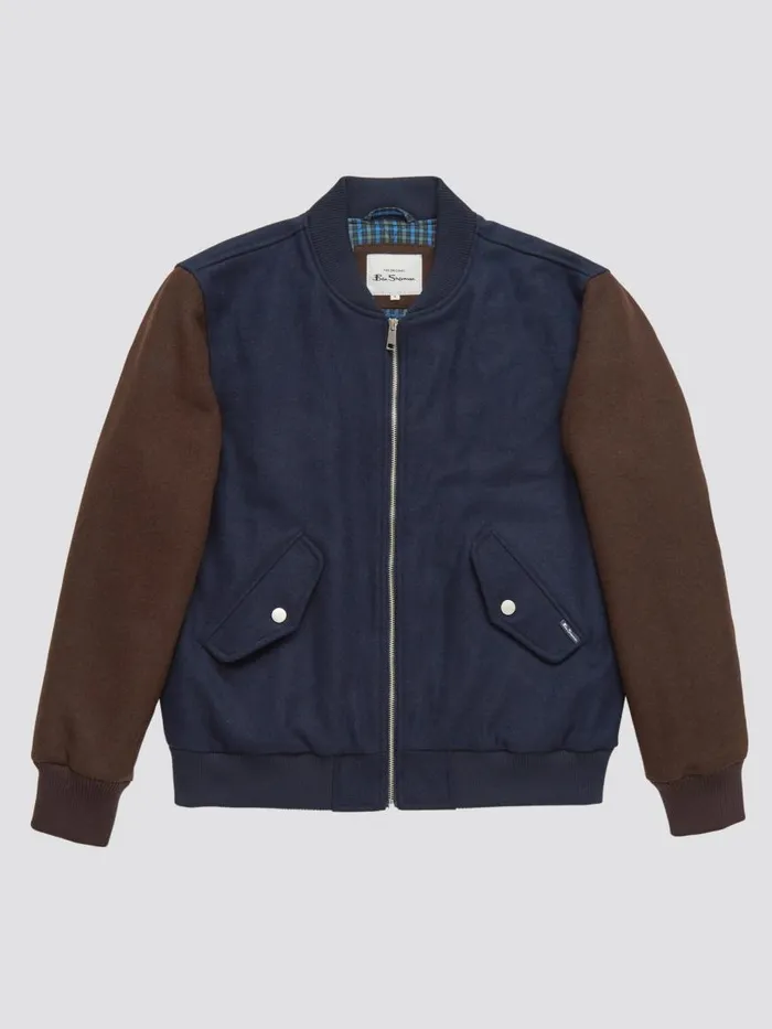 Ben Sherman Jackets and Outerwear Men Colorblock Wool Blend Bomber Jacket