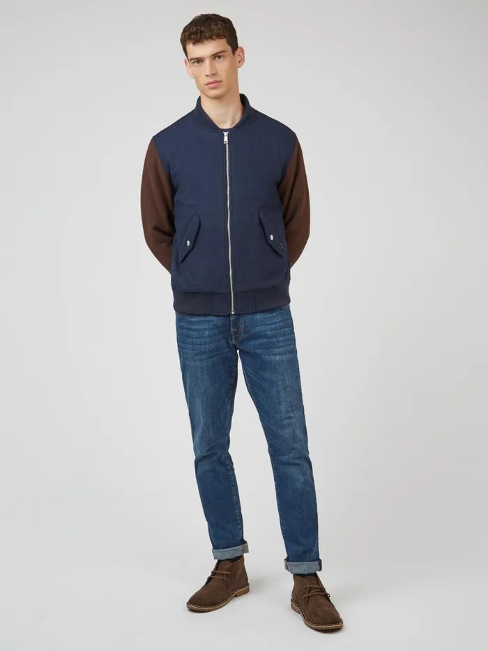 Ben Sherman Jackets and Outerwear Men Colorblock Wool Blend Bomber Jacket