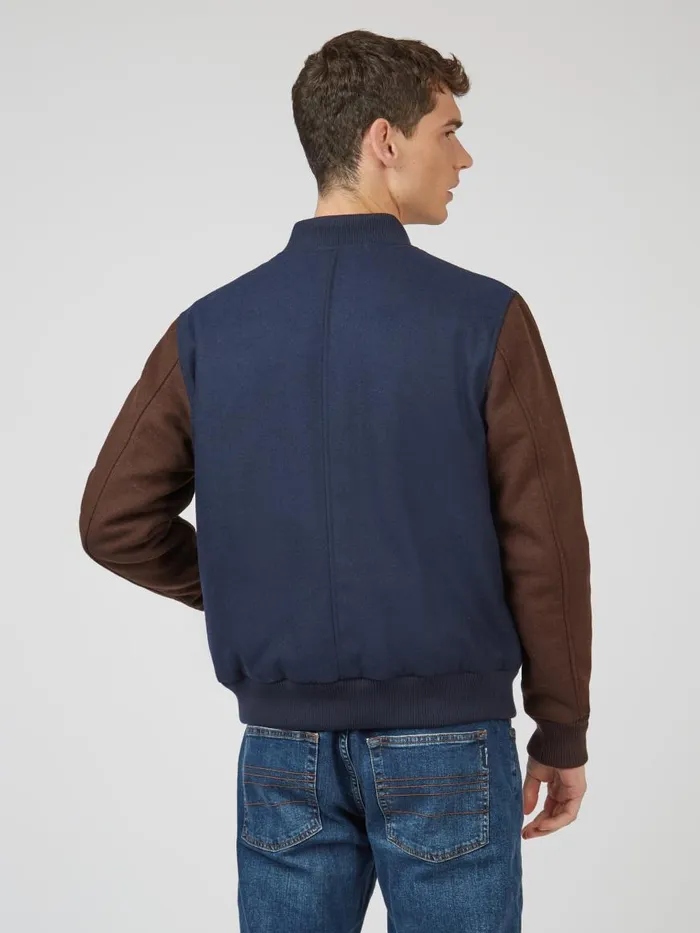 Ben Sherman Jackets and Outerwear Men Colorblock Wool Blend Bomber Jacket
