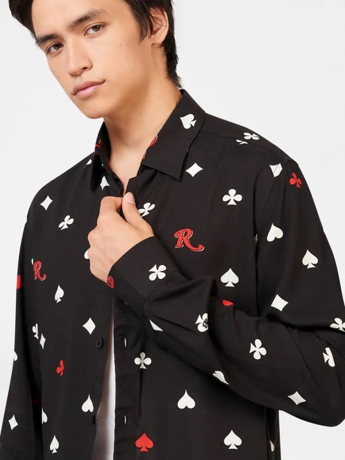 Ben Sherman Long Sleeve Shirts Men Rolling Stone Card Suits Print Shirt