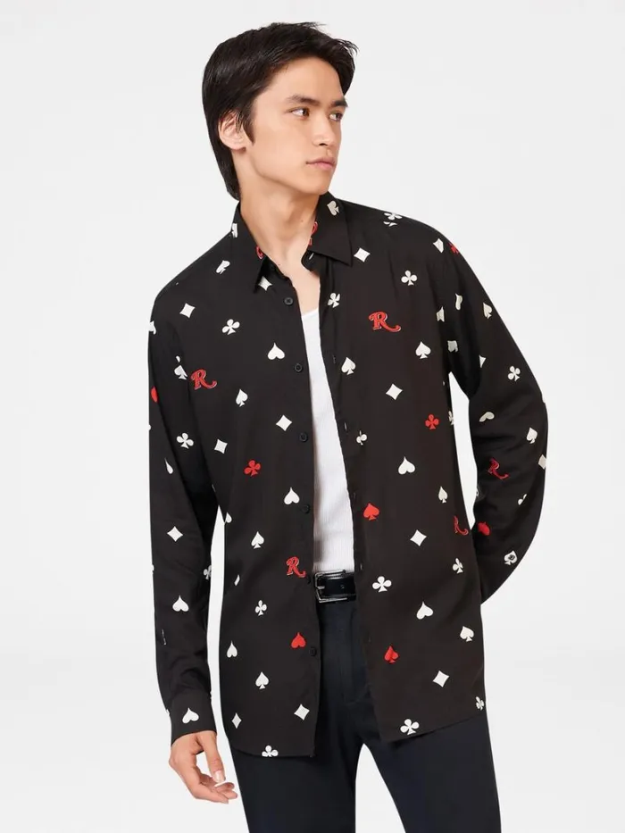 Ben Sherman Long Sleeve Shirts Men Rolling Stone Card Suits Print Shirt Ben Sherman Long Sleeve Shirts Men Rolling Stone Card Suits Print Shirt
