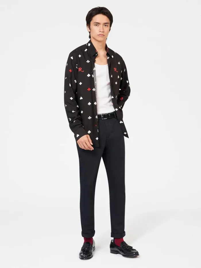 Ben Sherman Long Sleeve Shirts Men Rolling Stone Card Suits Print Shirt Ben Sherman Long Sleeve Shirts Men Rolling Stone Card Suits Print Shirt