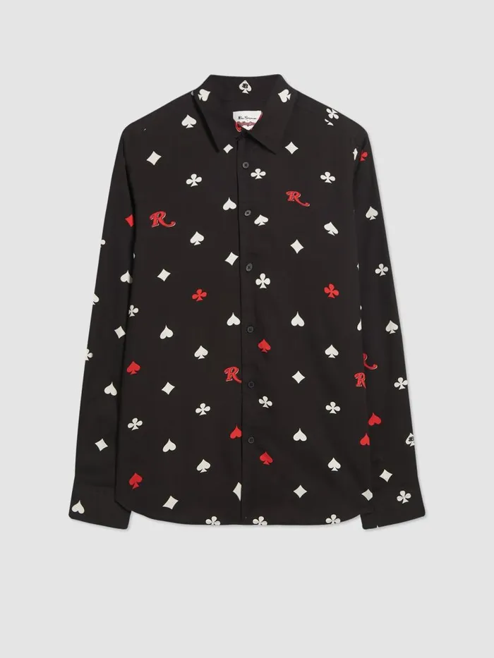 Ben Sherman Long Sleeve Shirts Men Rolling Stone Card Suits Print Shirt Ben Sherman Long Sleeve Shirts Men Rolling Stone Card Suits Print Shirt