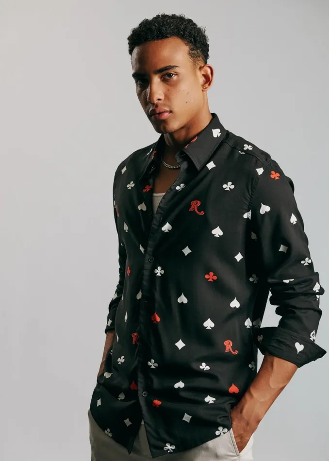 Ben Sherman Long Sleeve Shirts Men Rolling Stone Card Suits Print Shirt Ben Sherman Long Sleeve Shirts Men Rolling Stone Card Suits Print Shirt