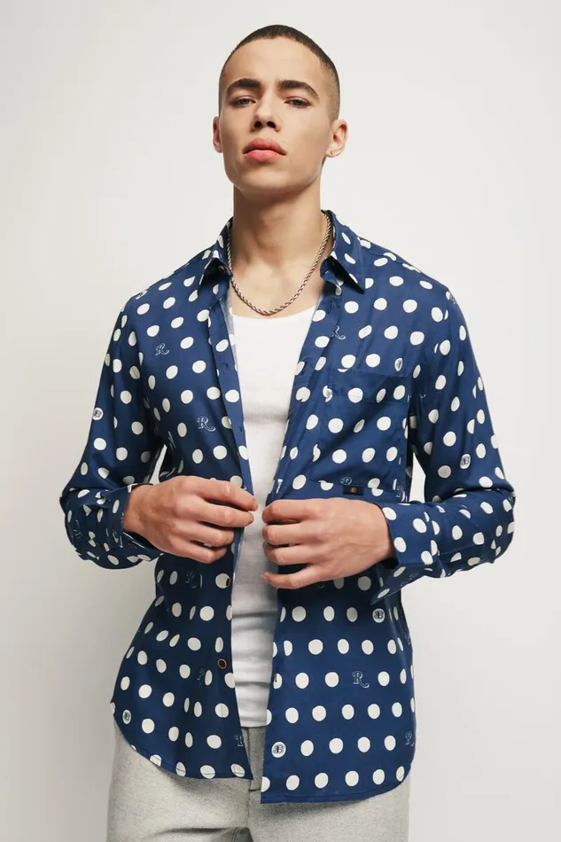 Ben Sherman Long Sleeve Shirts Men Rolling Stone Spotted Logo Shirt