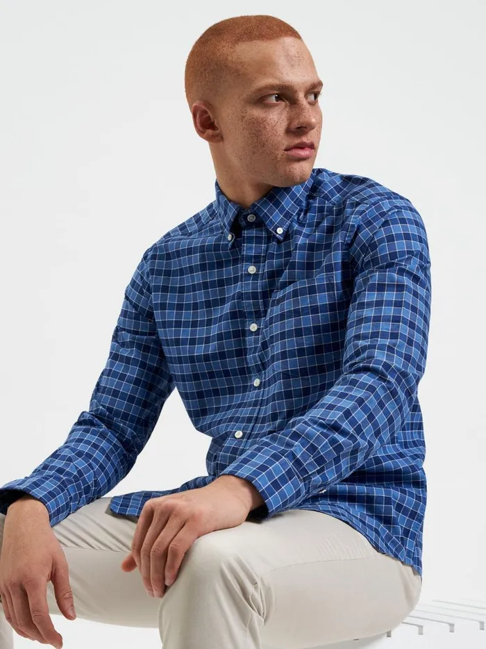 Ben Sherman Oxford Shirts Men Brighton Oxford Organic Shirt 8211 Navy Blue Gingham