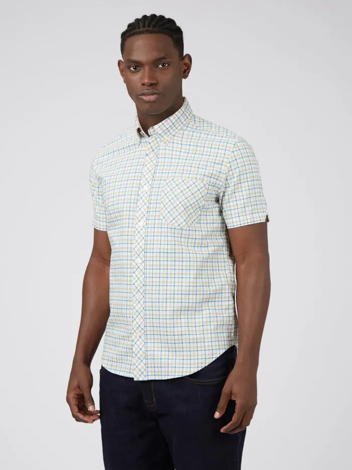 Ben Sherman Oxford Shirts Men Oxford Overcheck ShortSleeve Shirt 8211 Butterscotch