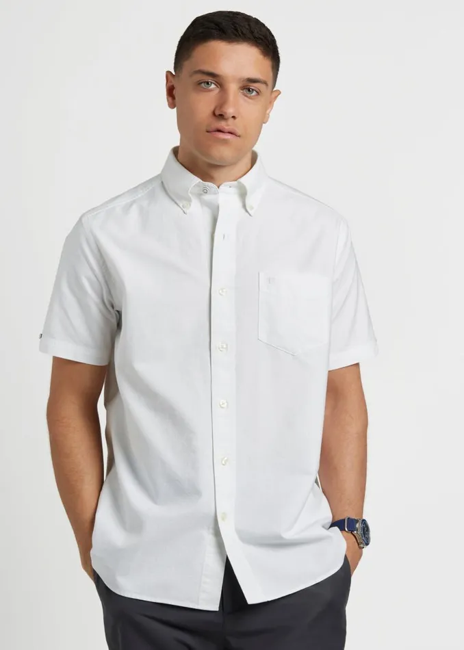 Ben Sherman Oxford Shirts Men Short Sleeve Brighton Oxford Organic Shirt 8211 White