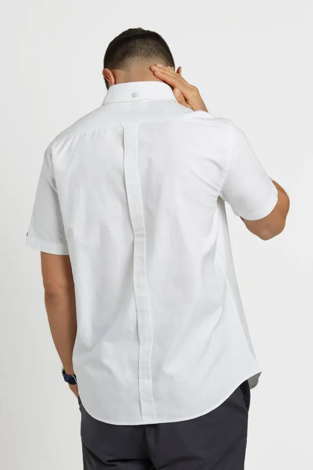 Ben Sherman Oxford Shirts Men Short Sleeve Brighton Oxford Organic Shirt 8211 White
