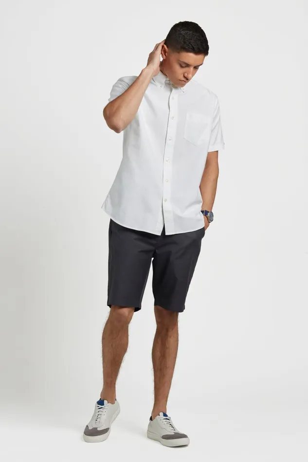 Ben Sherman Oxford Shirts Men Short Sleeve Brighton Oxford Organic Shirt 8211 White