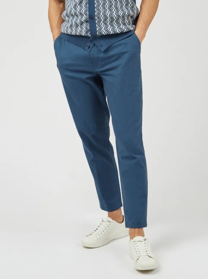 Ben Sherman Pants and Chinos Men Signature Slim Taper Linen Trousers 8211 Blue
