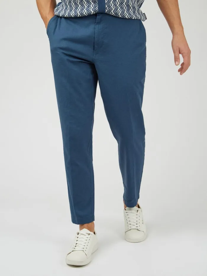 Ben Sherman Pants and Chinos Men Signature Slim Taper Linen Trousers 8211 Blue