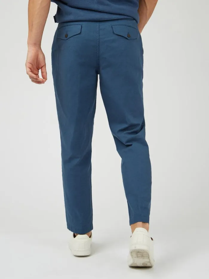 Ben Sherman Pants and Chinos Men Signature Slim Taper Linen Trousers 8211 Blue