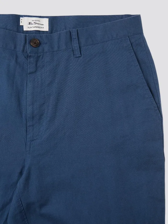 Ben Sherman Pants and Chinos Men Signature Slim Taper Linen Trousers 8211 Blue