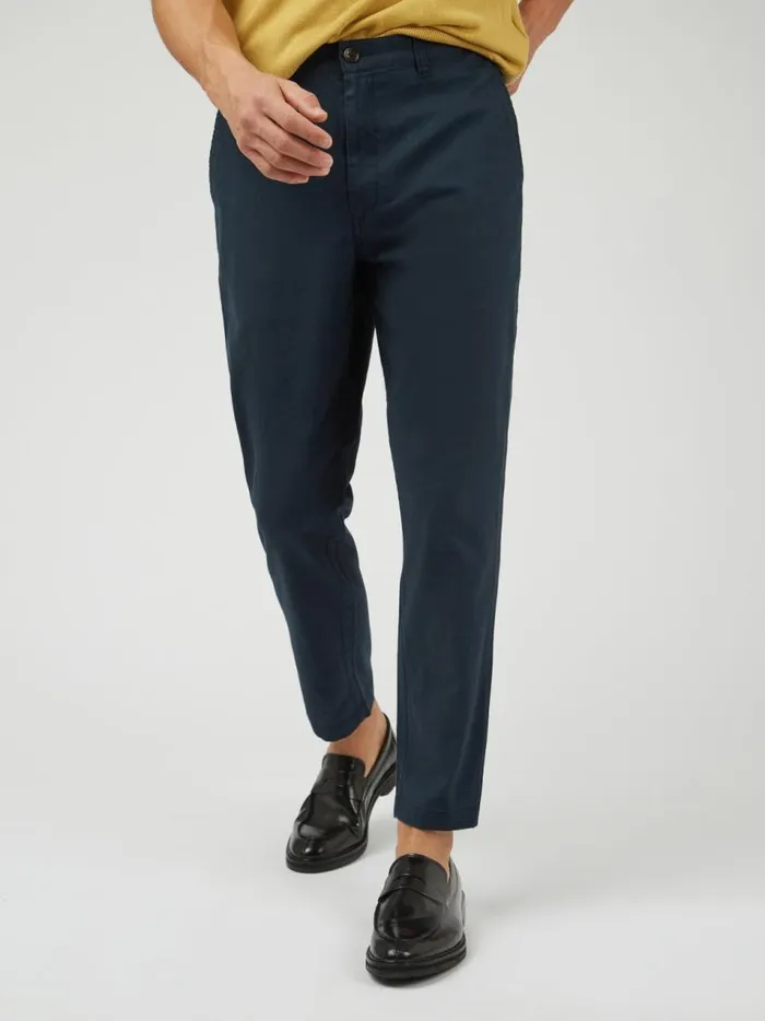 Ben Sherman Pants and Chinos Men Signature Slim Taper Linen Trousers 8211 Midnight