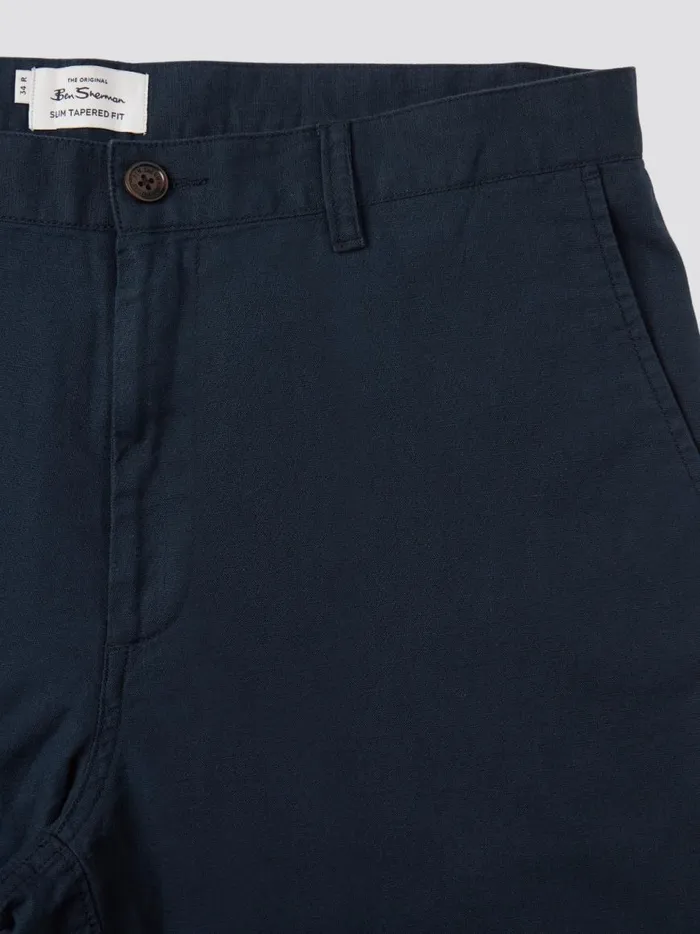 Ben Sherman Pants and Chinos Men Signature Slim Taper Linen Trousers 8211 Midnight