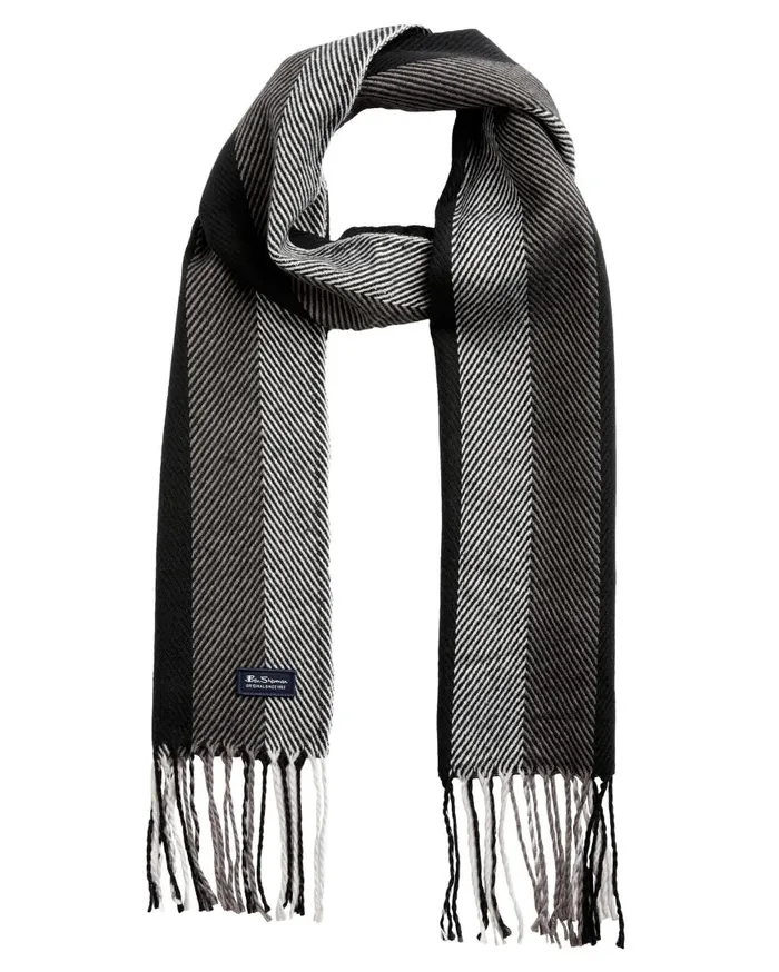 Ben Sherman Scarves and Cold Weather Men Herringbone Stripe Scarf 8211 True BlackOdyssey Grey
