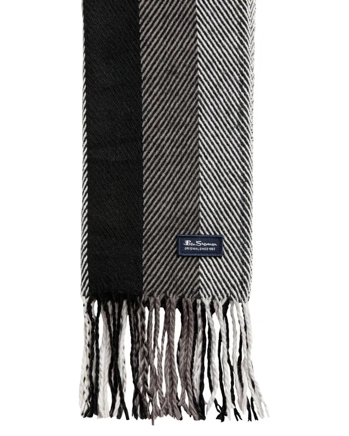 Ben Sherman Scarves and Cold Weather Men Herringbone Stripe Scarf 8211 True BlackOdyssey Grey