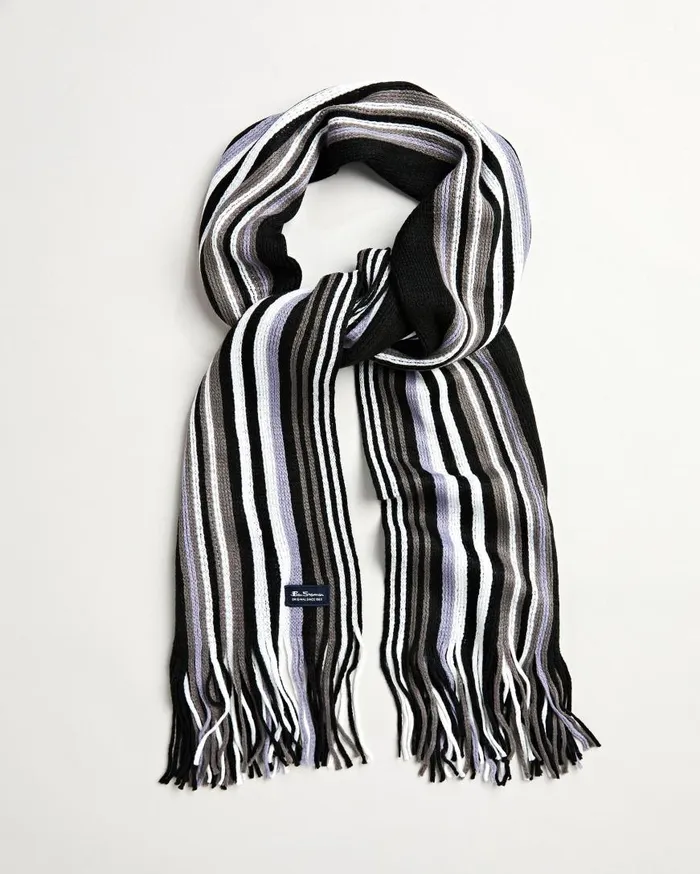Ben Sherman Scarves and Cold Weather Men Rochelle Knit Scarf 8211 True BlackGranite GreySilver BulletBright White