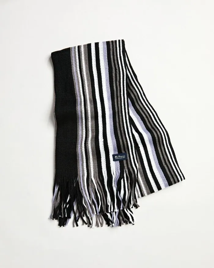 Ben Sherman Scarves and Cold Weather Men Rochelle Knit Scarf 8211 True BlackGranite GreySilver BulletBright White