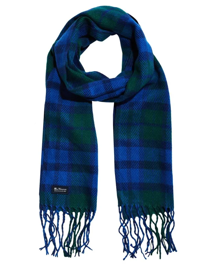 Ben Sherman Scarves and Cold Weather Men Woven Plaid Scarf 8211 Rain ForestTrue Blue