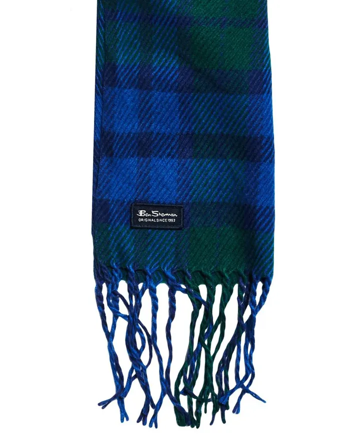 Ben Sherman Scarves and Cold Weather Men Woven Plaid Scarf 8211 Rain ForestTrue Blue