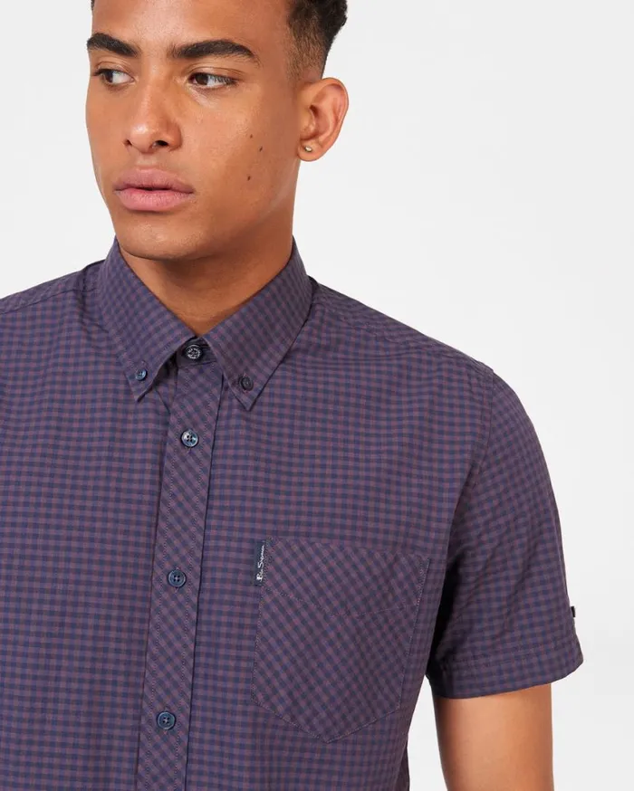 Ben Sherman Short Sleeve Shirts Men Signature Gingham ShortSleeve Shirt 8211 Plum