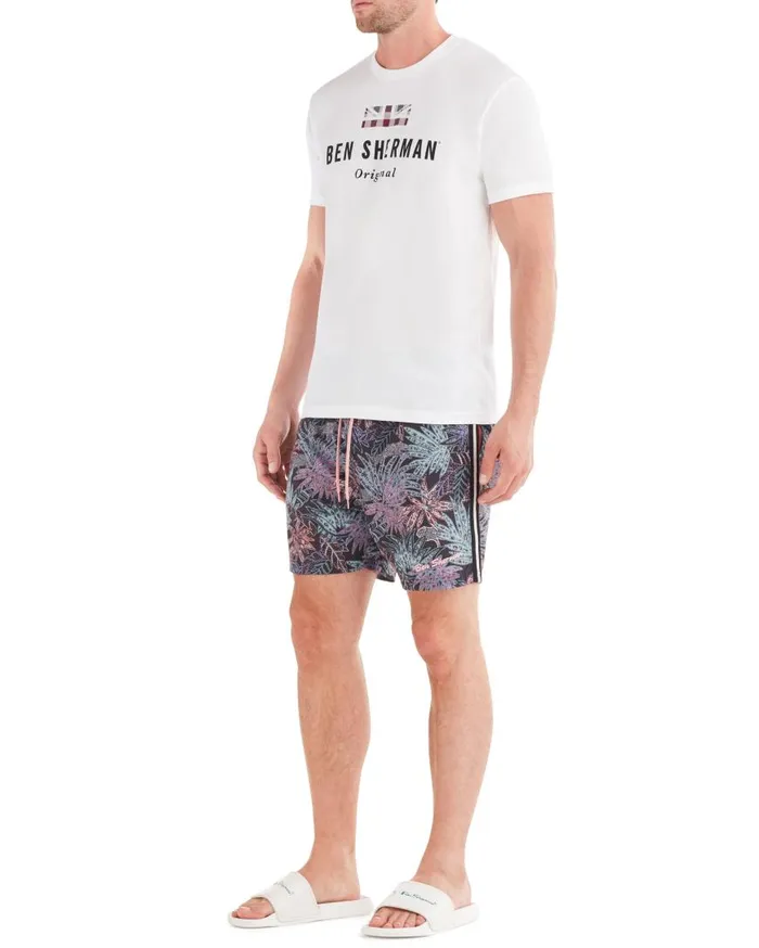Ben Sherman Shorts Men La Concha Paisley Print Swim Short 8211 BlackBlueSoft Coral