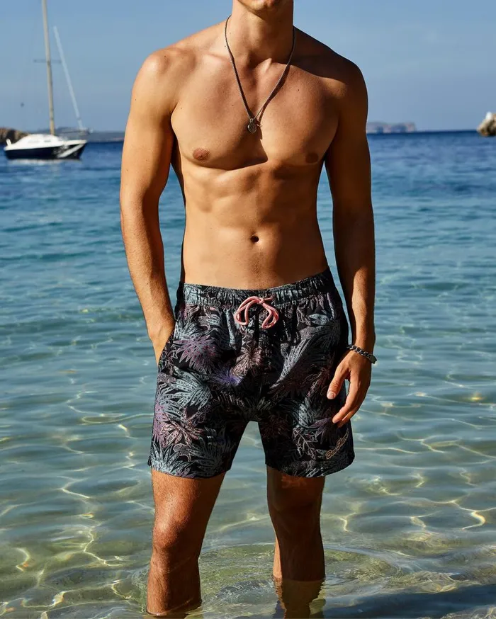 Ben Sherman Shorts Men La Concha Paisley Print Swim Short 8211 BlackBlueSoft Coral