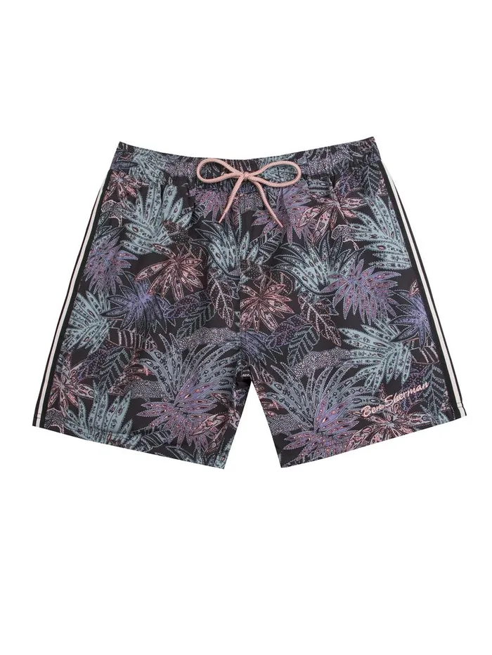 Ben Sherman Shorts Men La Concha Paisley Print Swim Short 8211 BlackBlueSoft Coral