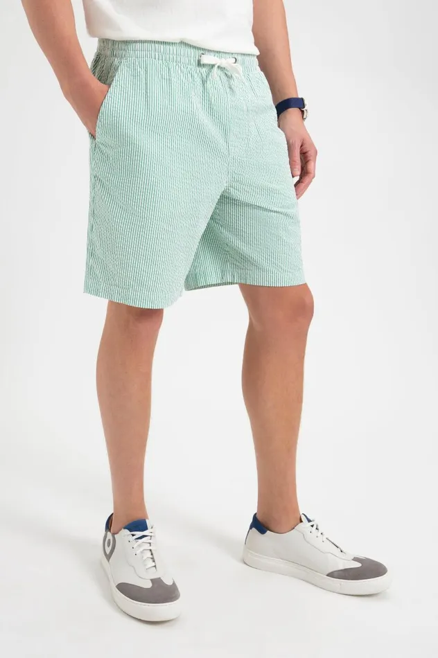 Ben Sherman Shorts Men Seersucker Slim Fit Bengal Stripe Short 8211 GreenEcru