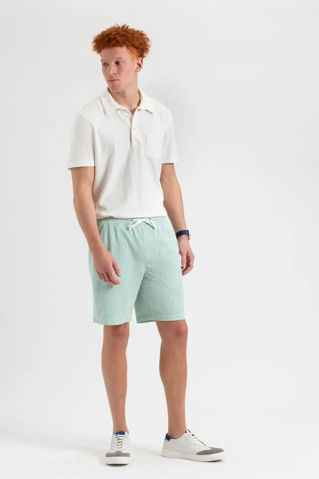 Ben Sherman Shorts Men Seersucker Slim Fit Bengal Stripe Short 8211 GreenEcru