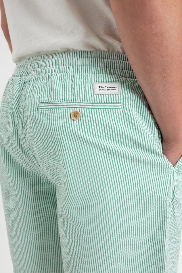 Ben Sherman Shorts Men Seersucker Slim Fit Bengal Stripe Short 8211 GreenEcru
