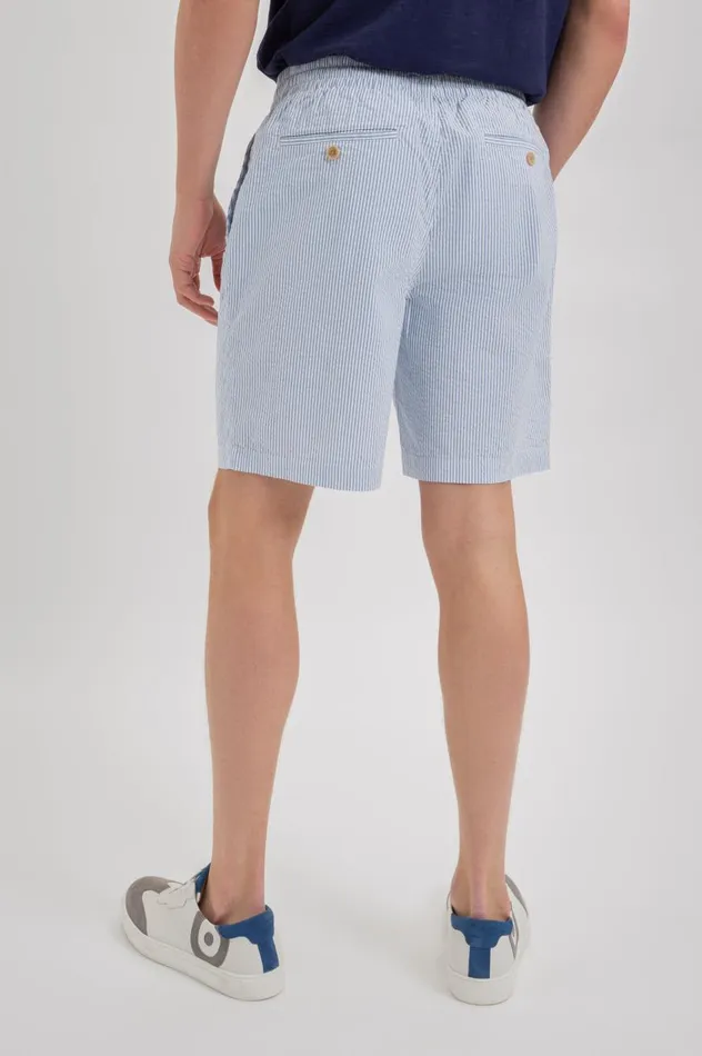 Ben Sherman Shorts Men Seersucker Slim Fit Bengal Stripe Short 8211 Light BlueEcru