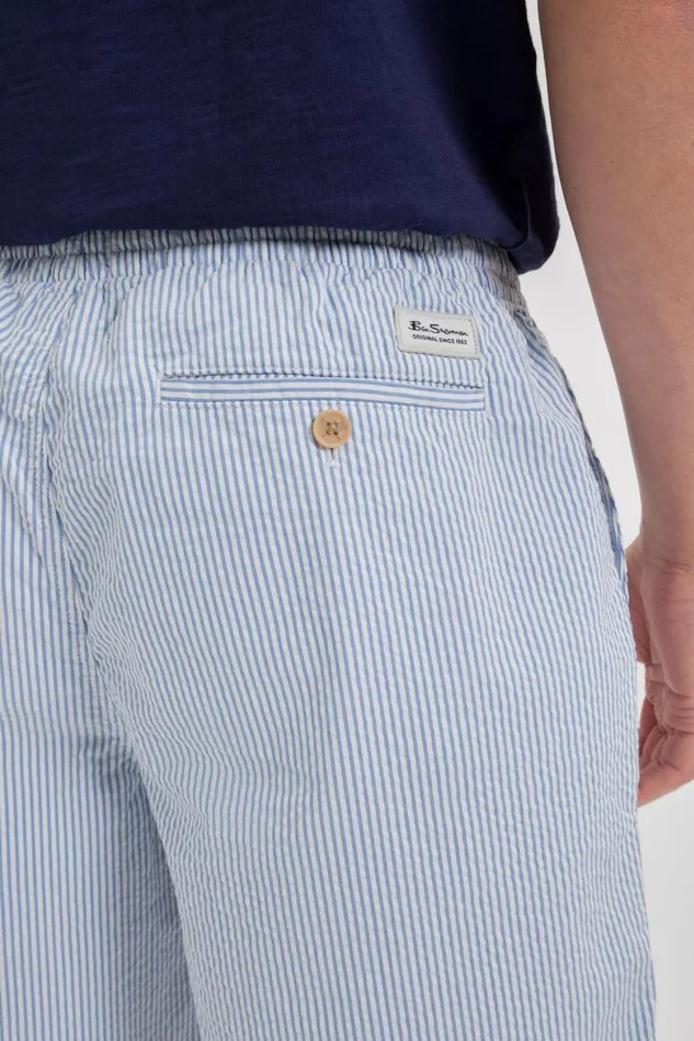 Ben Sherman Shorts Men Seersucker Slim Fit Bengal Stripe Short 8211 Light BlueEcru