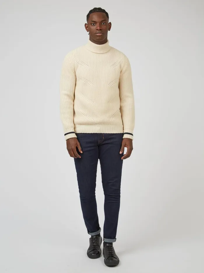 Ben Sherman Sweaters and Knits Men Chunky RollNeck Striped Sweater 8211 Ivory