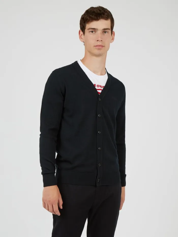 Ben Sherman Sweaters and Knits Men Signature Merino Cardigan Sweater 8211 Black