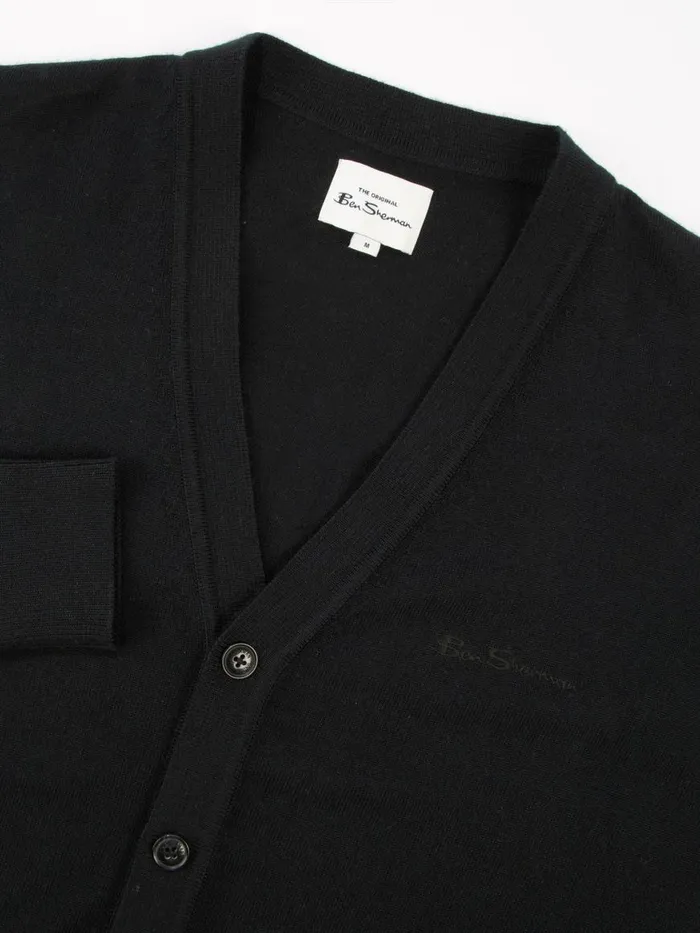 Ben Sherman Sweaters and Knits Men Signature Merino Cardigan Sweater 8211 Black