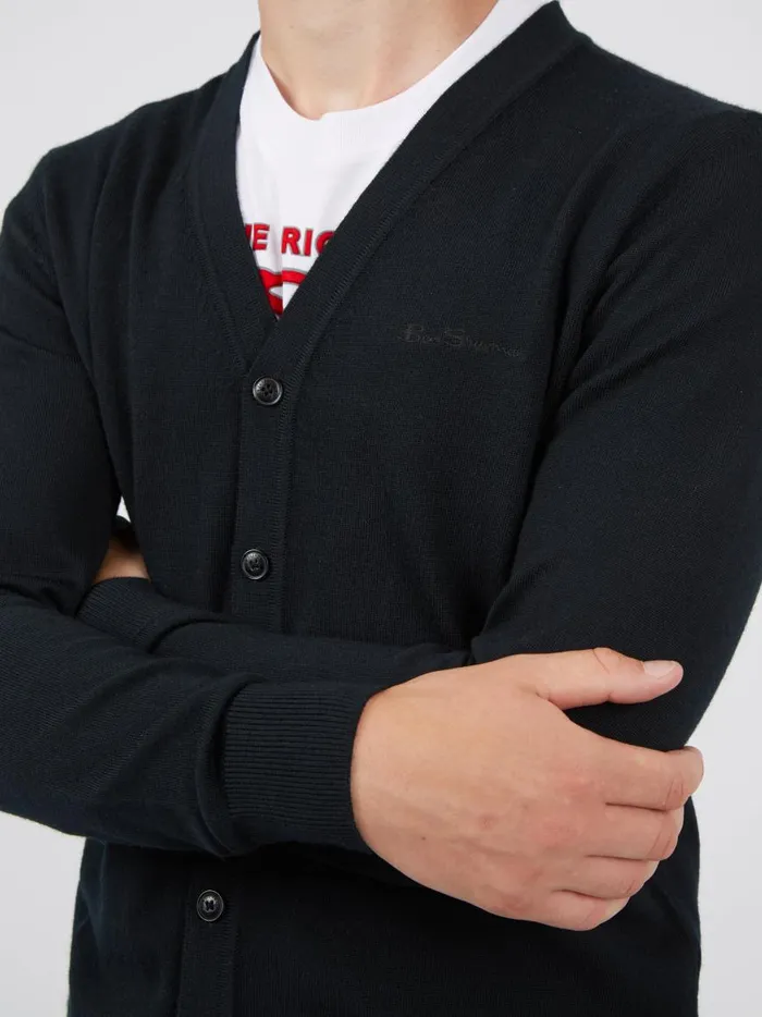 Ben Sherman Sweaters and Knits Men Signature Merino Cardigan Sweater 8211 Black