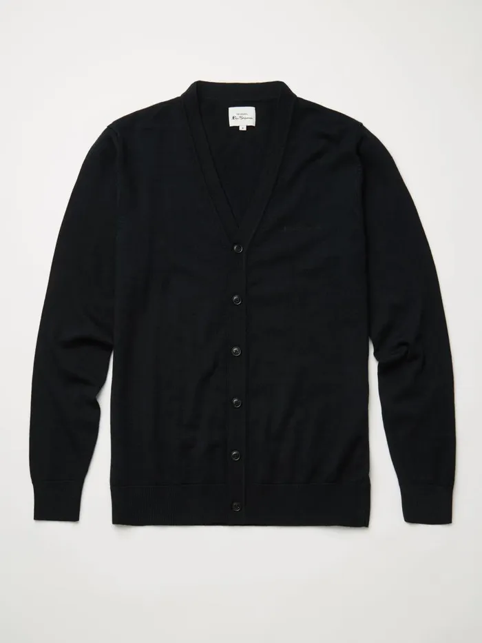 Ben Sherman Sweaters and Knits Men Signature Merino Cardigan Sweater 8211 Black
