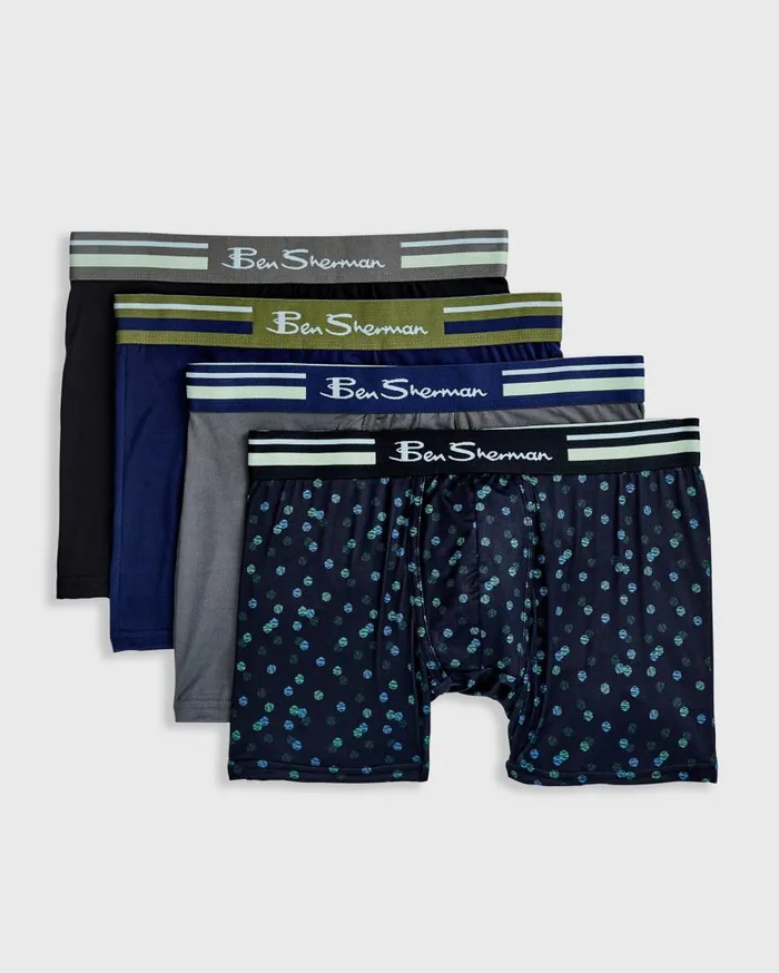 Ben Sherman Underwear Men 4Pack Microfiber Boxer Briefs 8211 BlueGreyBlack