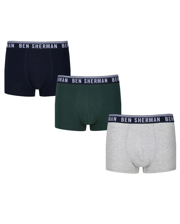 Ben Sherman Underwear Men Cullen 3Pack Fitted NoFly BoxerBriefs 8211 NavyGrey MarlGreen Ben Sherman Underwear Men Cullen 3Pack Fitted NoFly BoxerBriefs 8211 NavyGrey MarlGreen