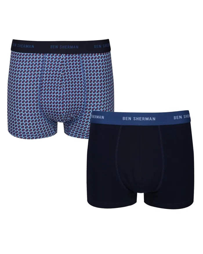 Ben Sherman Underwear Men Laz 2Pack Fitted NoFly BoxerBriefs 8211 Skyway PrintNavy